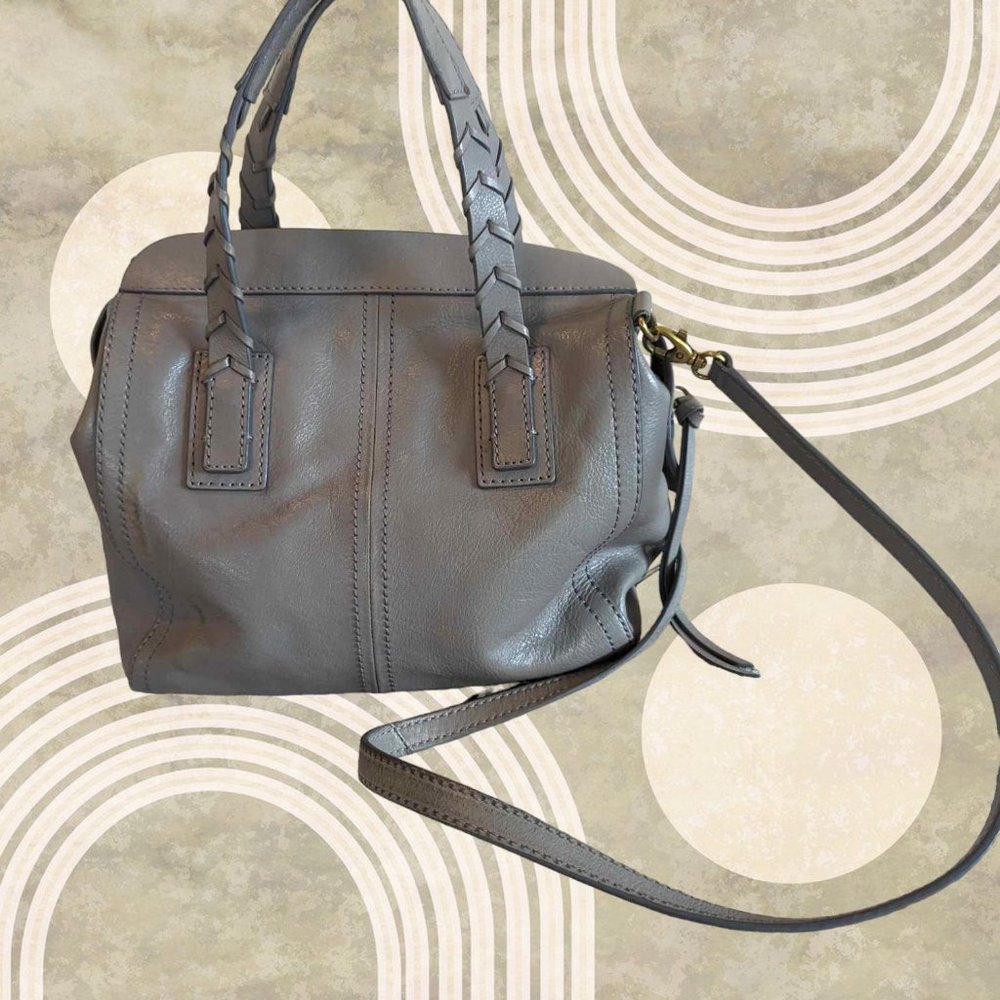 Fossil Gray Soft Leather Cross Body Top Handle Satchel